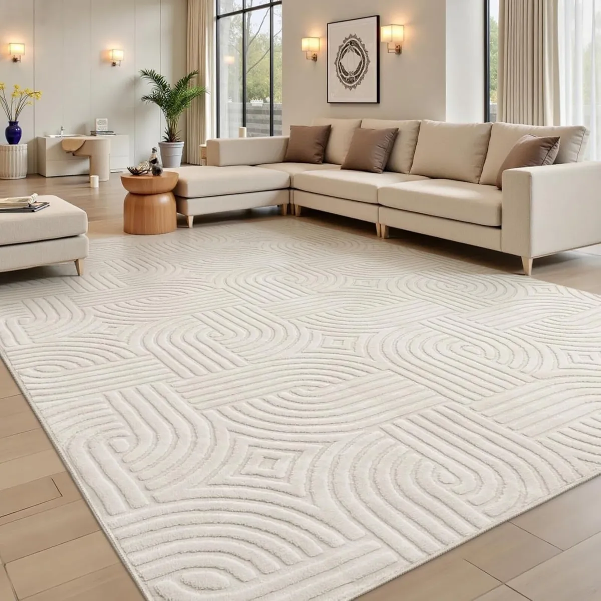 Large Rugs Living Room 200 x 300 cm Beige Fluffy - Image 1