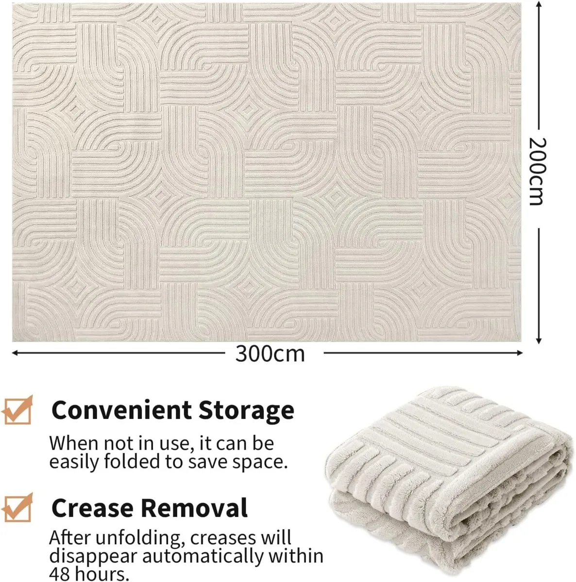 Large Rugs Living Room 200 x 300 cm Beige Fluffy - Image 2