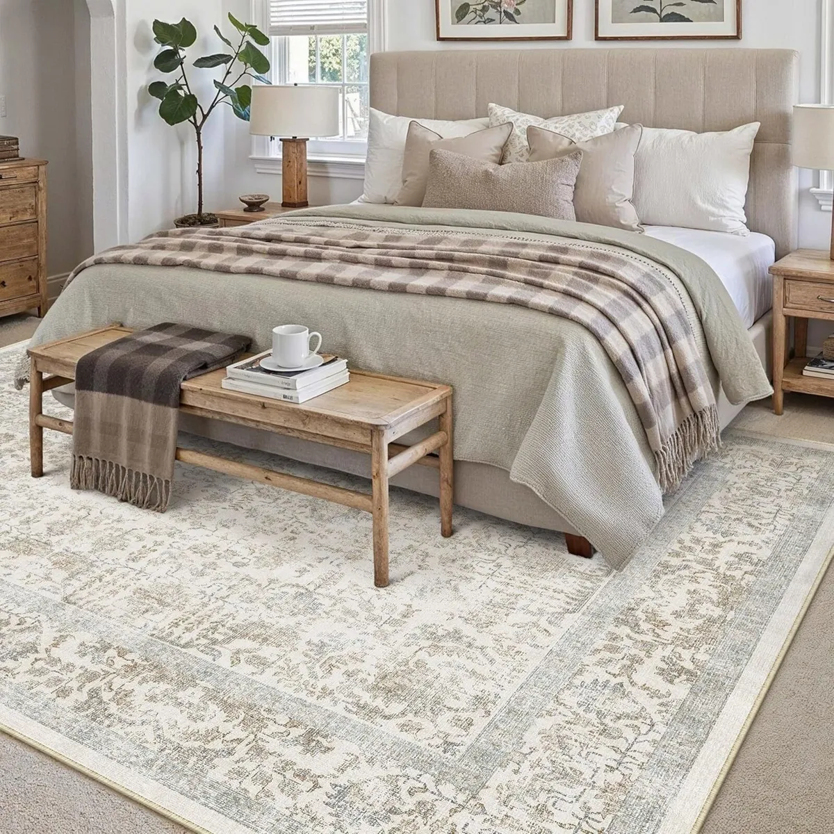 Vintage Taupe Rugs Living Room Washable Non Slip - Image 3