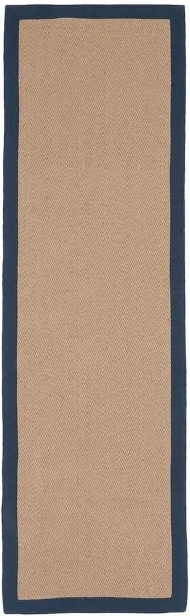 Natural Navy Blue Cotton Border Herringbone Non - Image 1