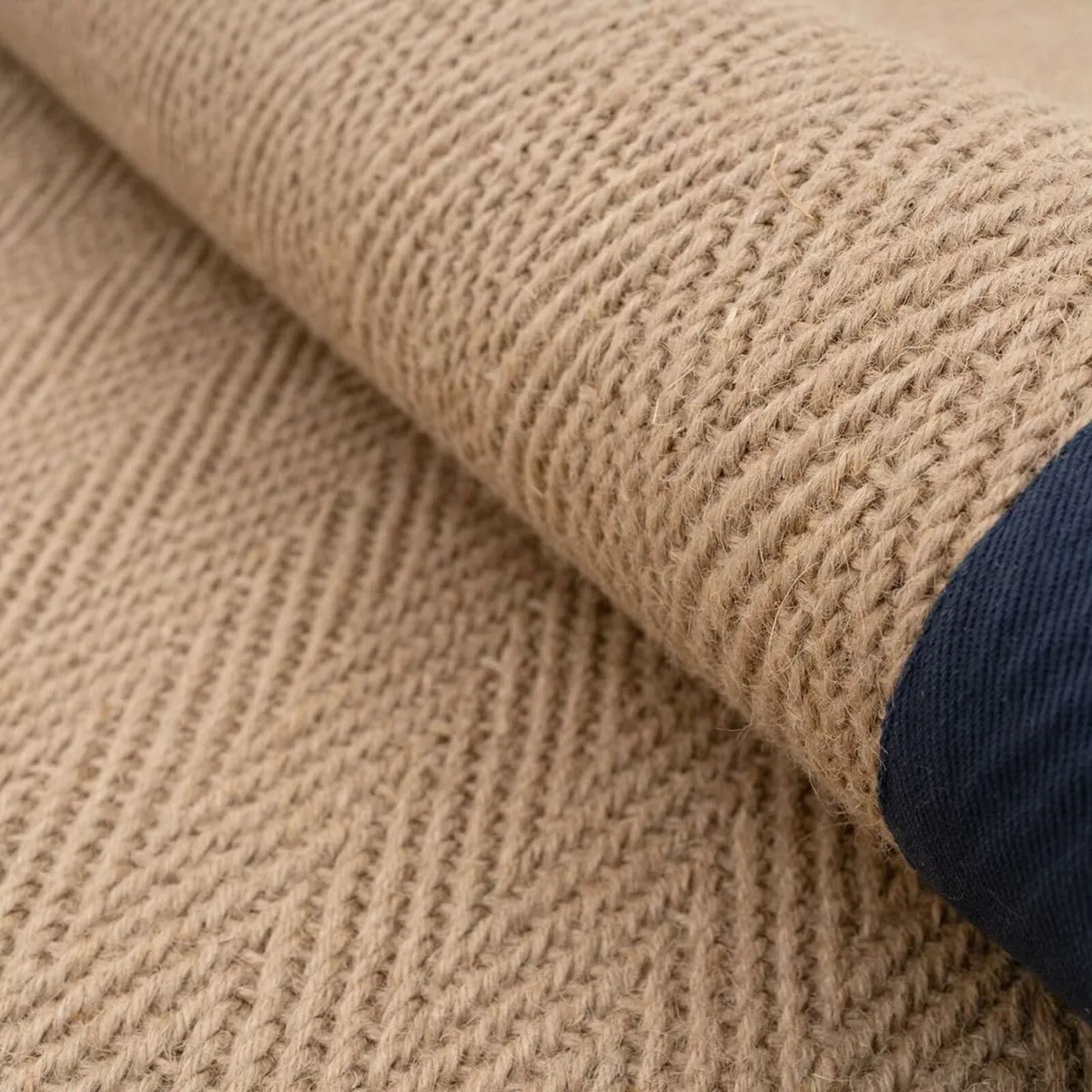 Natural Navy Blue Cotton Border Herringbone Non - Image 3