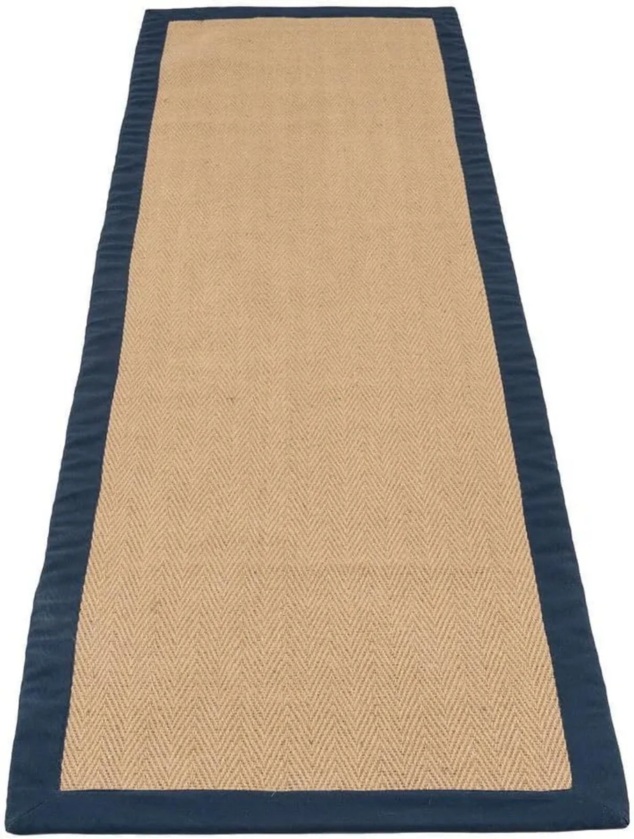 Natural Navy Blue Cotton Border Herringbone Non - Image 2