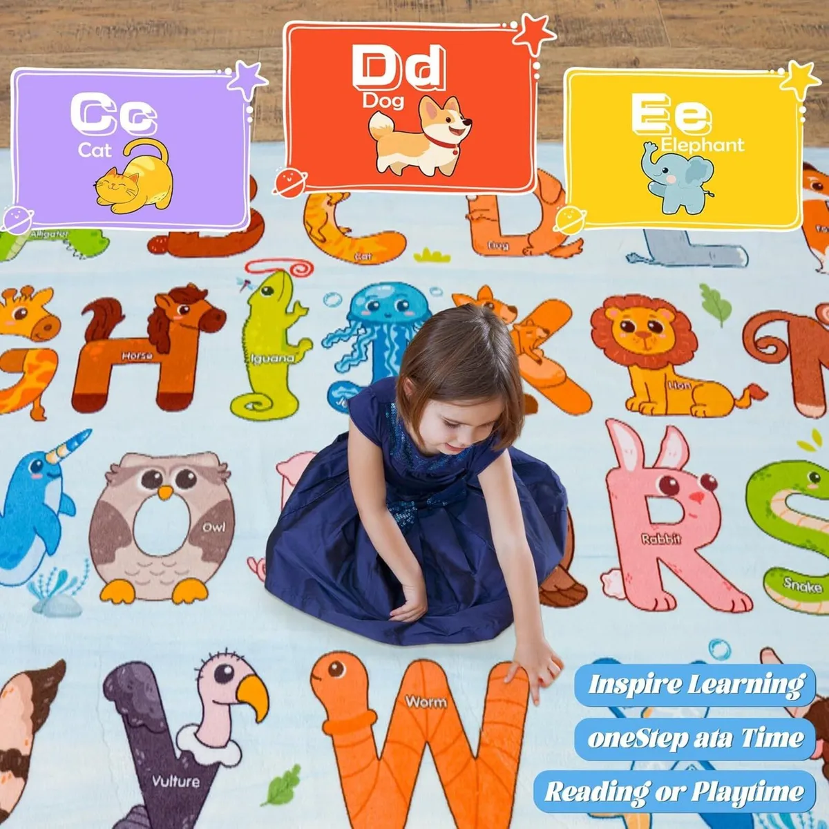 Kids Carpet Playmat Rug Alphabet Animals - - Image 3