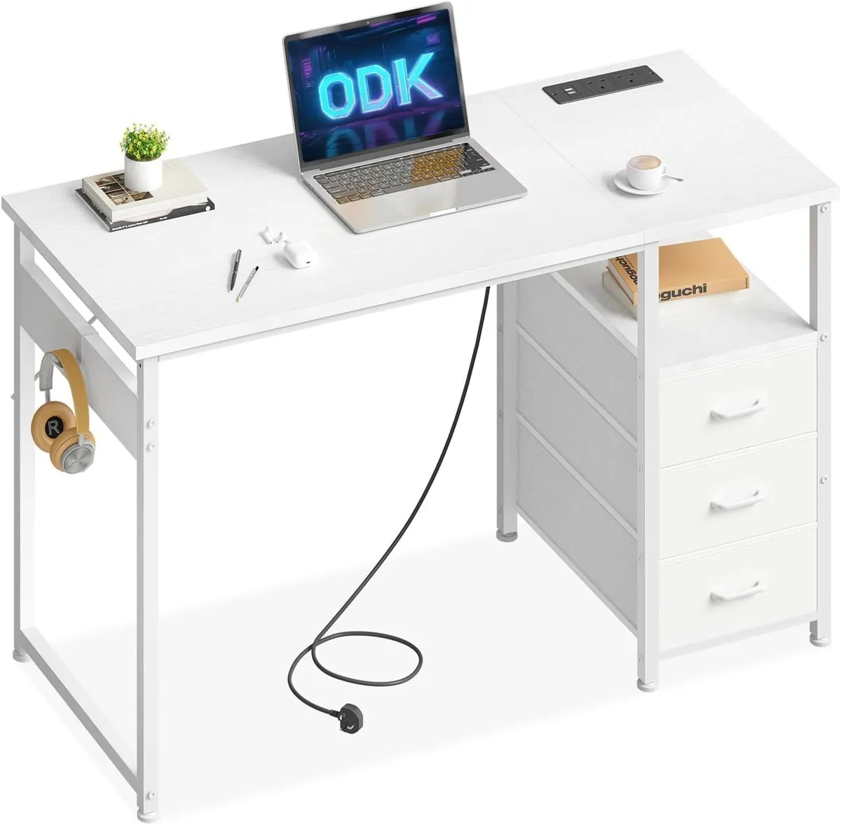 100cm Office Desk with Drawers Computer 2 Sockets - Image 1