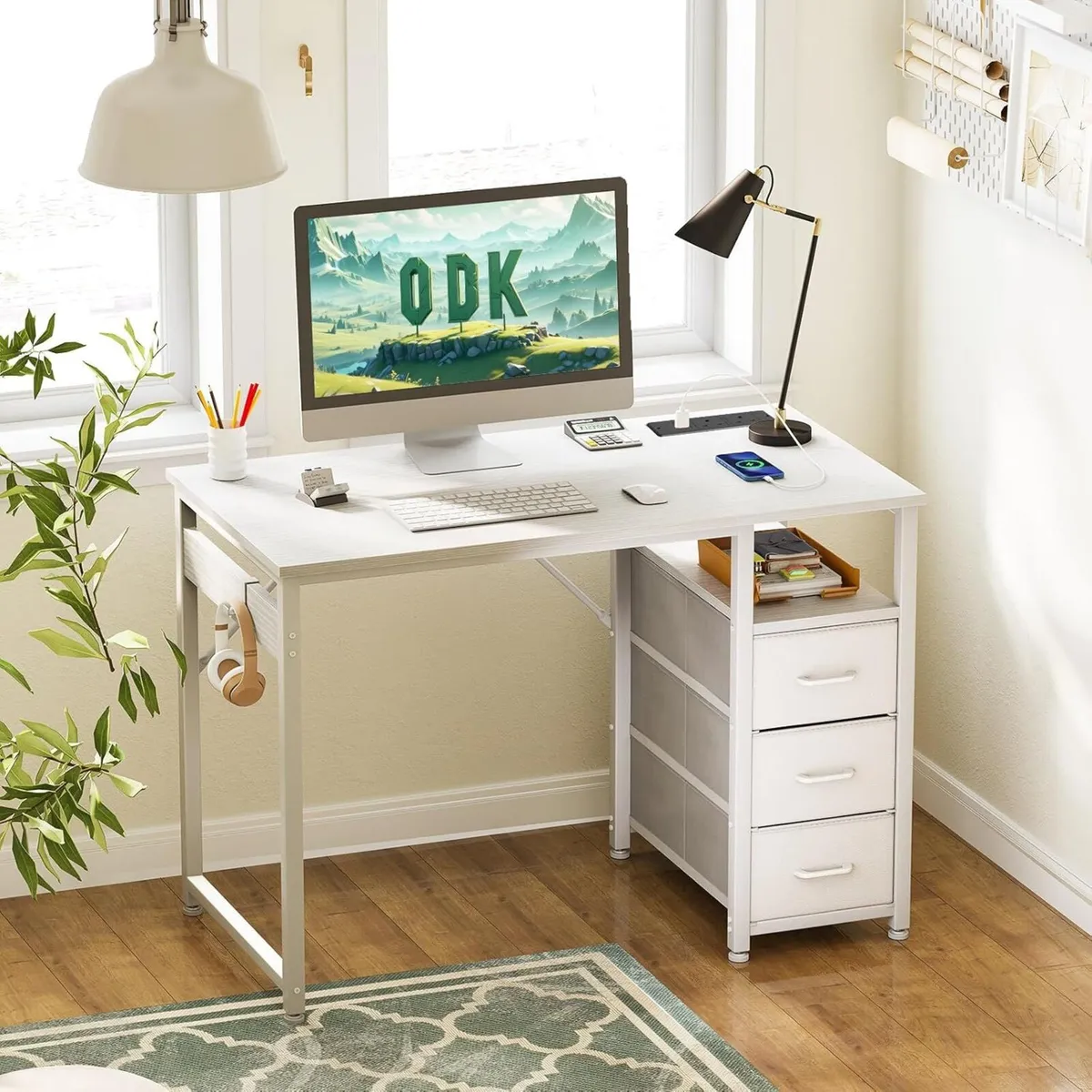 100cm Office Desk with Drawers Computer 2 Sockets - Image 2
