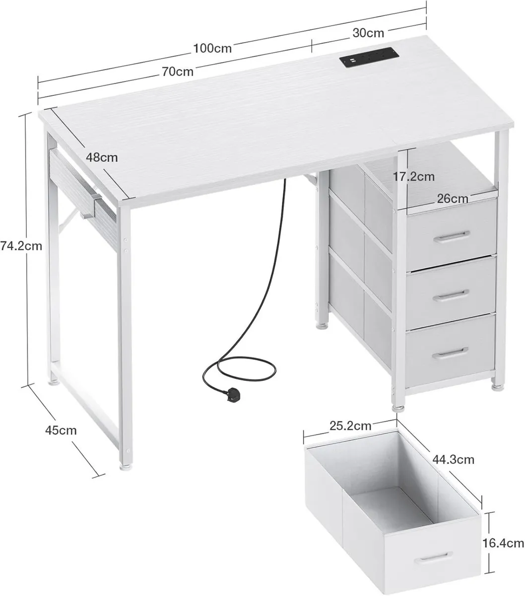 100cm Office Desk with Drawers Computer 2 Sockets - Image 3