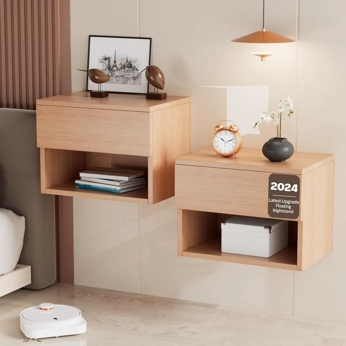 Floating Nightstand Modern Wall Mounted Bedside - Image 1
