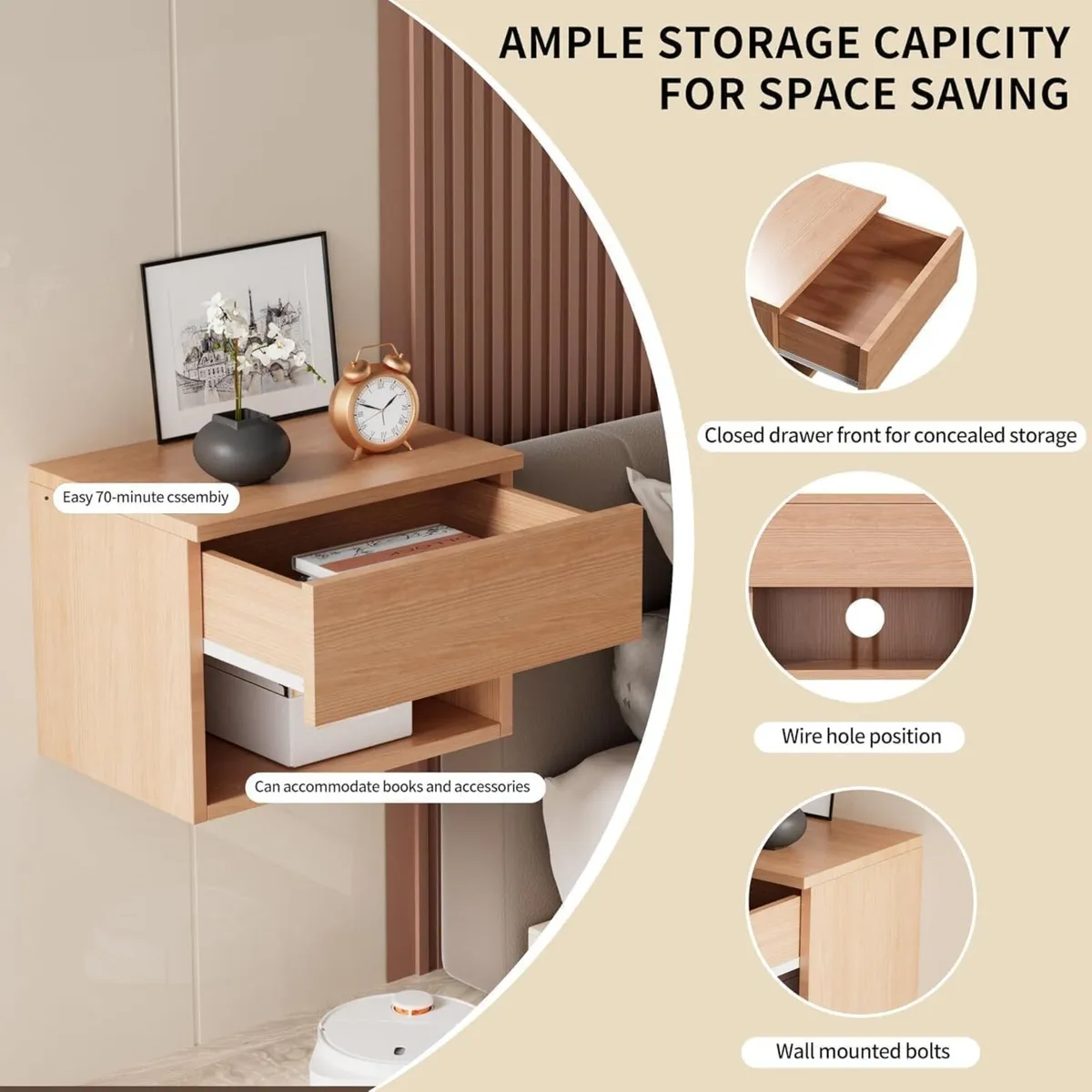 Floating Nightstand Modern Wall Mounted Bedside - Image 4