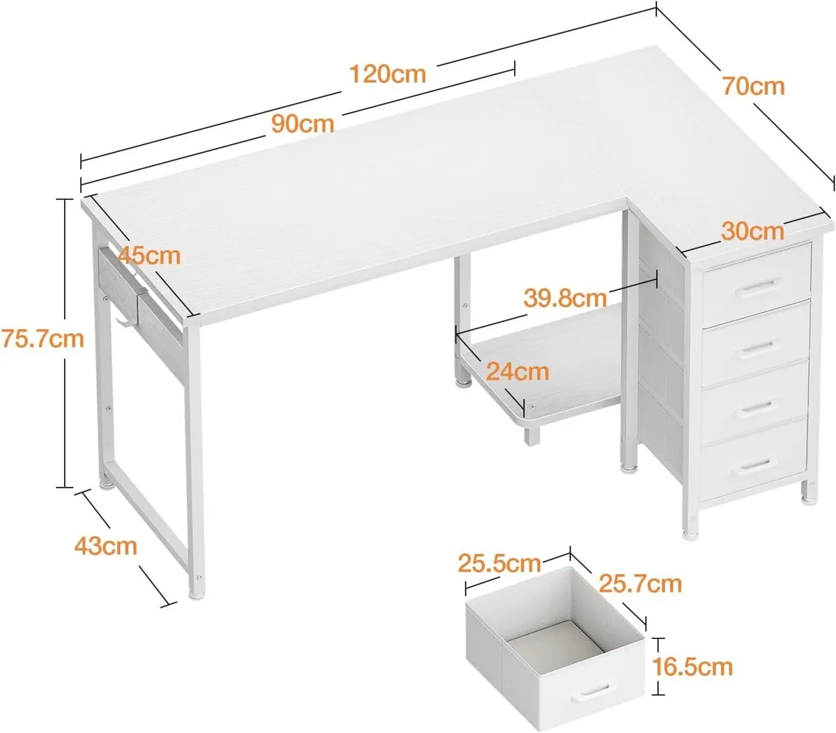 Computer Desk with Drawers 120x70 cm Corner for - Image 3
