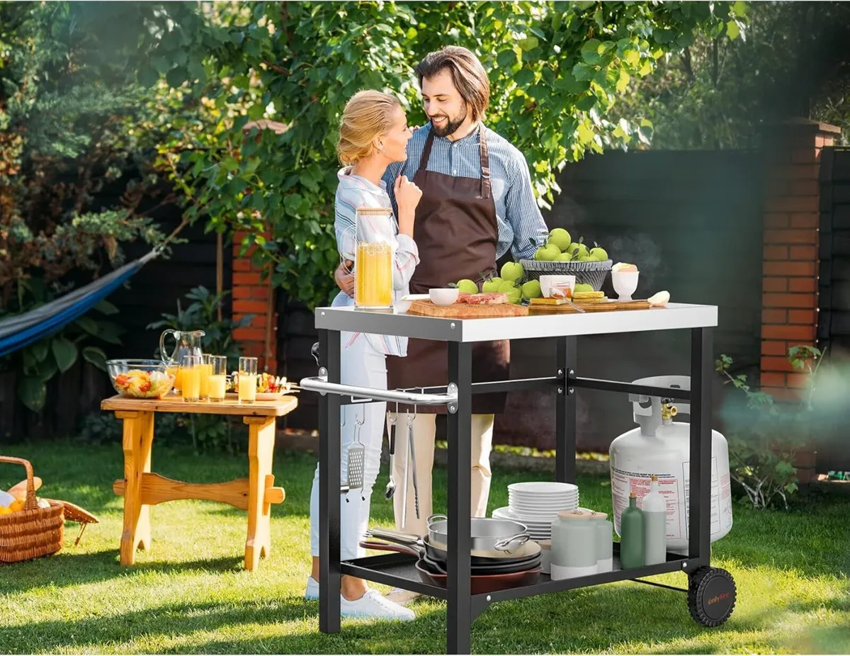 BBQ Serving Trolley Table Stainless Steel Flattop - Image 2