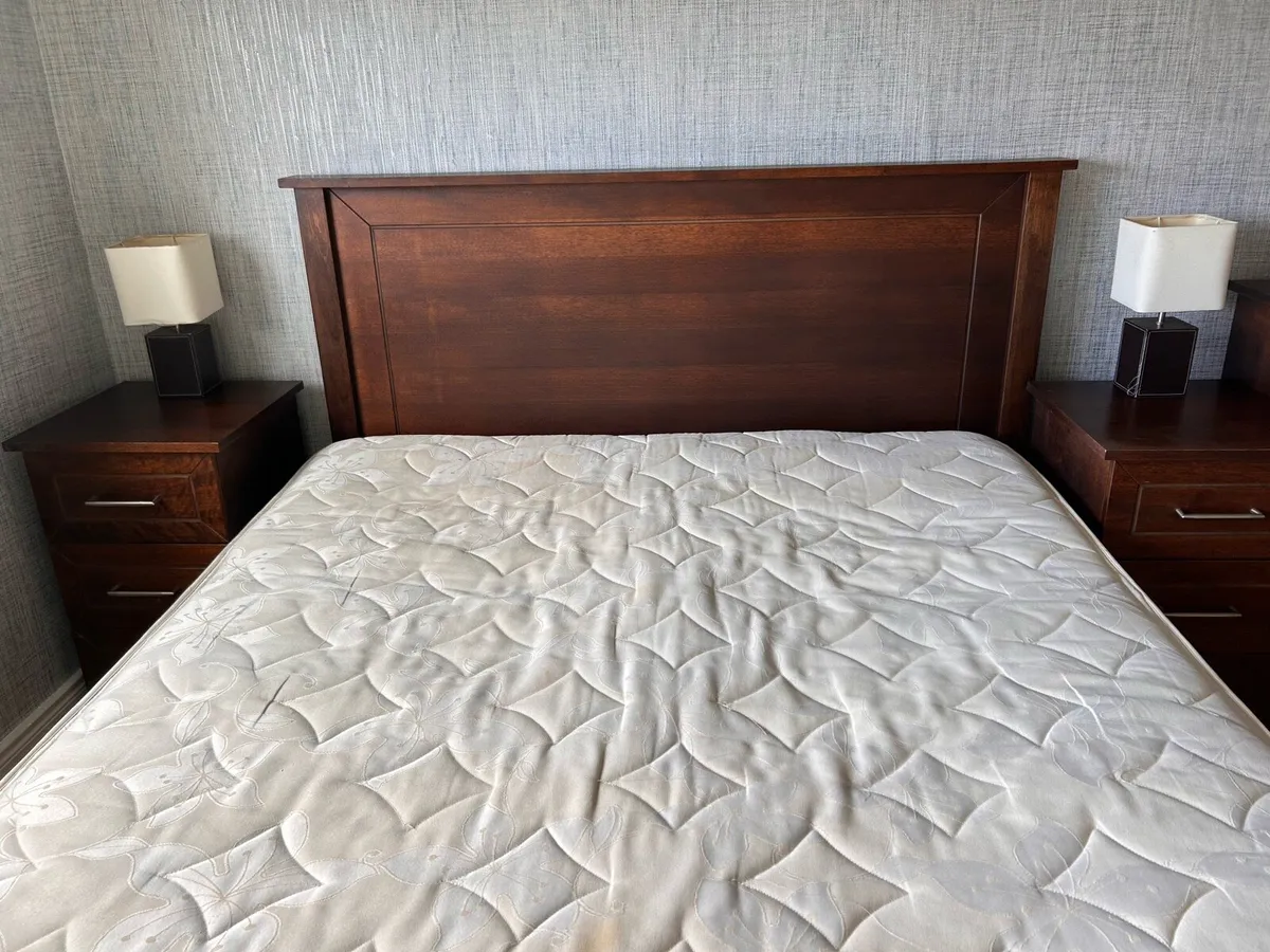 5ft bed frame/matching lockers/chest of drawers. - Image 1