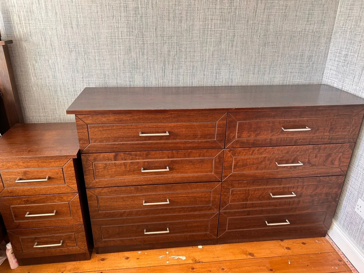 5ft bed frame/matching lockers/chest of drawers. - Image 2