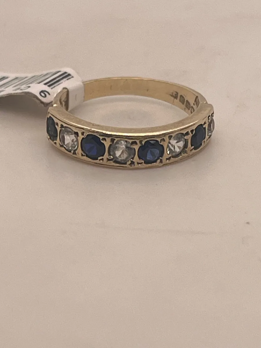 9k gold blue stone cz ring. - Image 1
