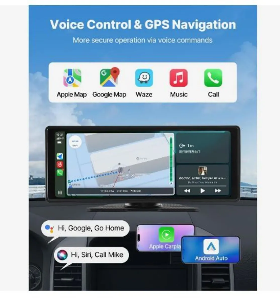 Wireless Car Stereo, 254 mm HD Portable Radio - Image 3