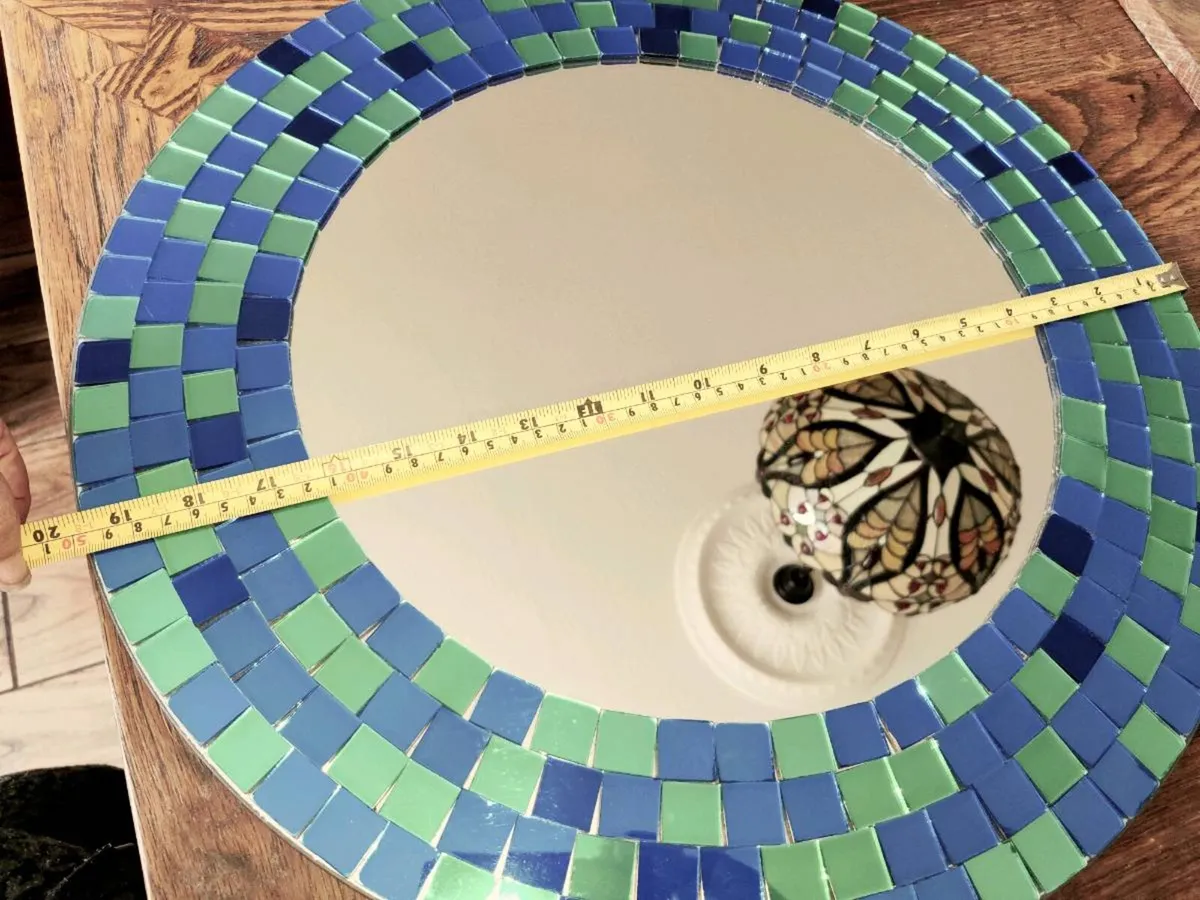 HUGE RARE MOSAIC, 23"Round Sized Hand Tiled Mirror - Image 4