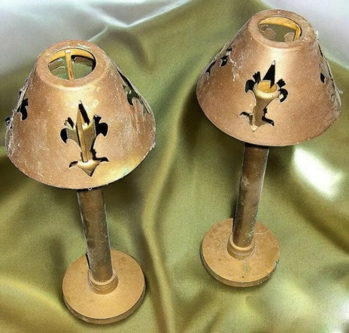 Pair Of Harrods Vintage Brass Candle Lamps - Image 1