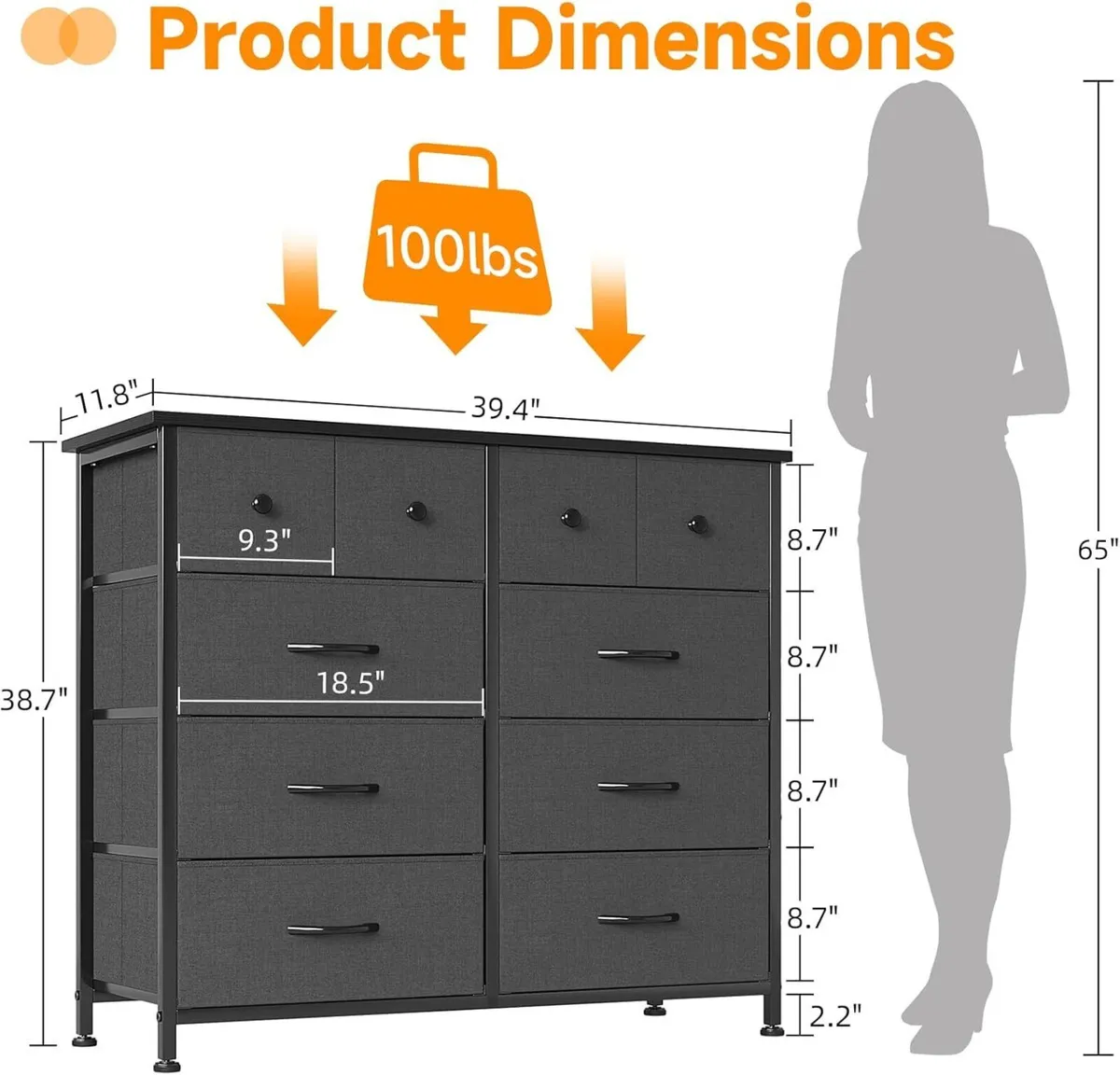 Chest of Drawers Fabric Dresser for Bedroom with - Image 3