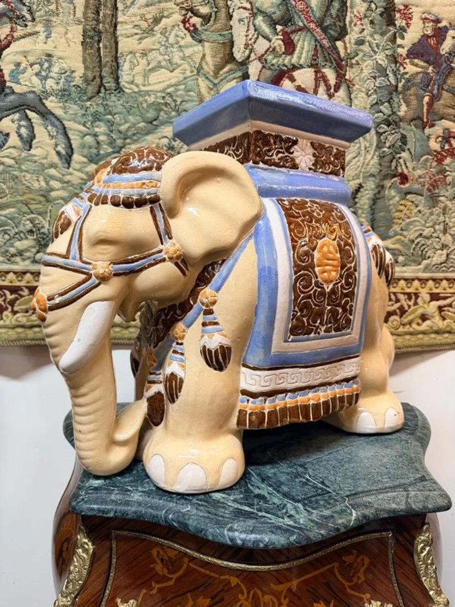Vintage Ceramic Elephant Plant Stand or Garden Stool - Image 1