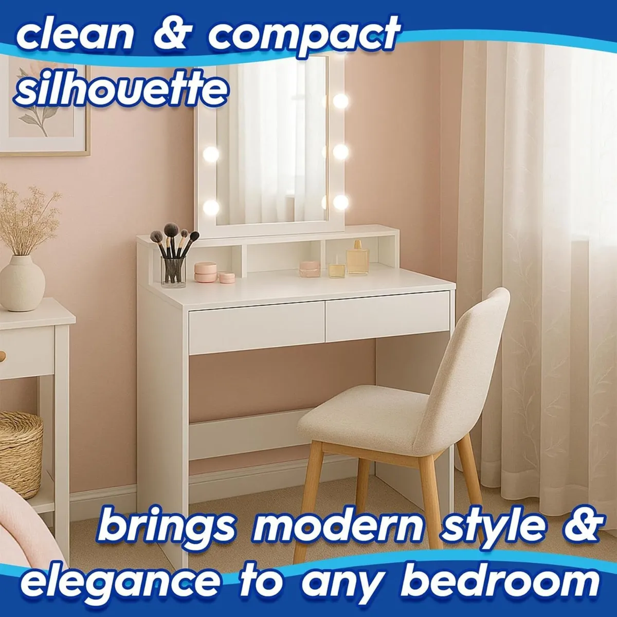 Wooden Dressing Table with LED Mirror Lights - - Image 3