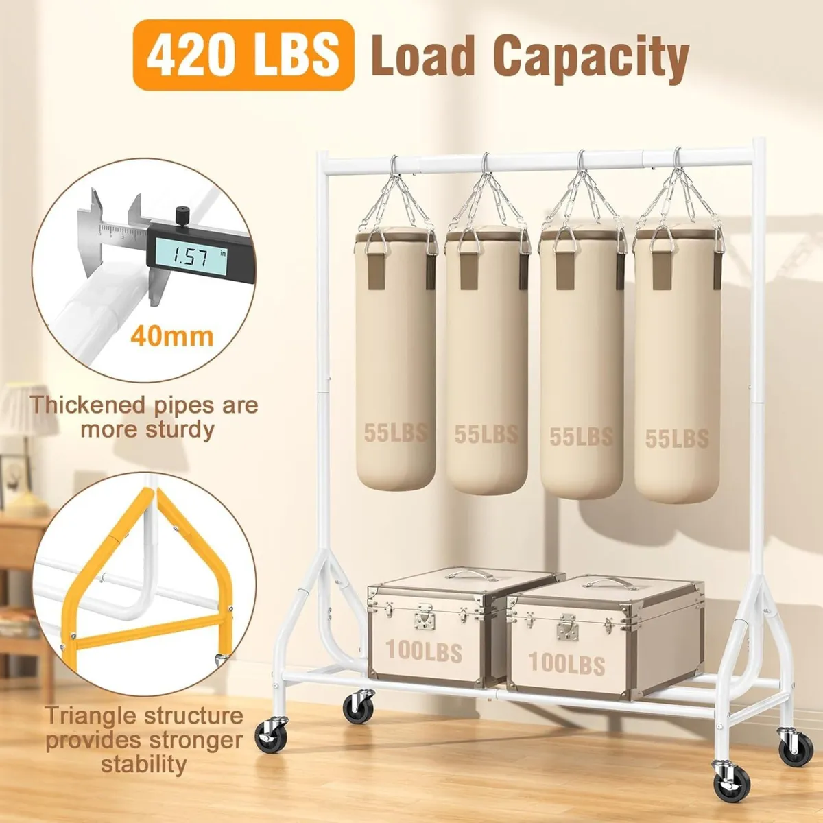 Heavy Duty Clothes Rail Load 180 KG Rolling - Image 4