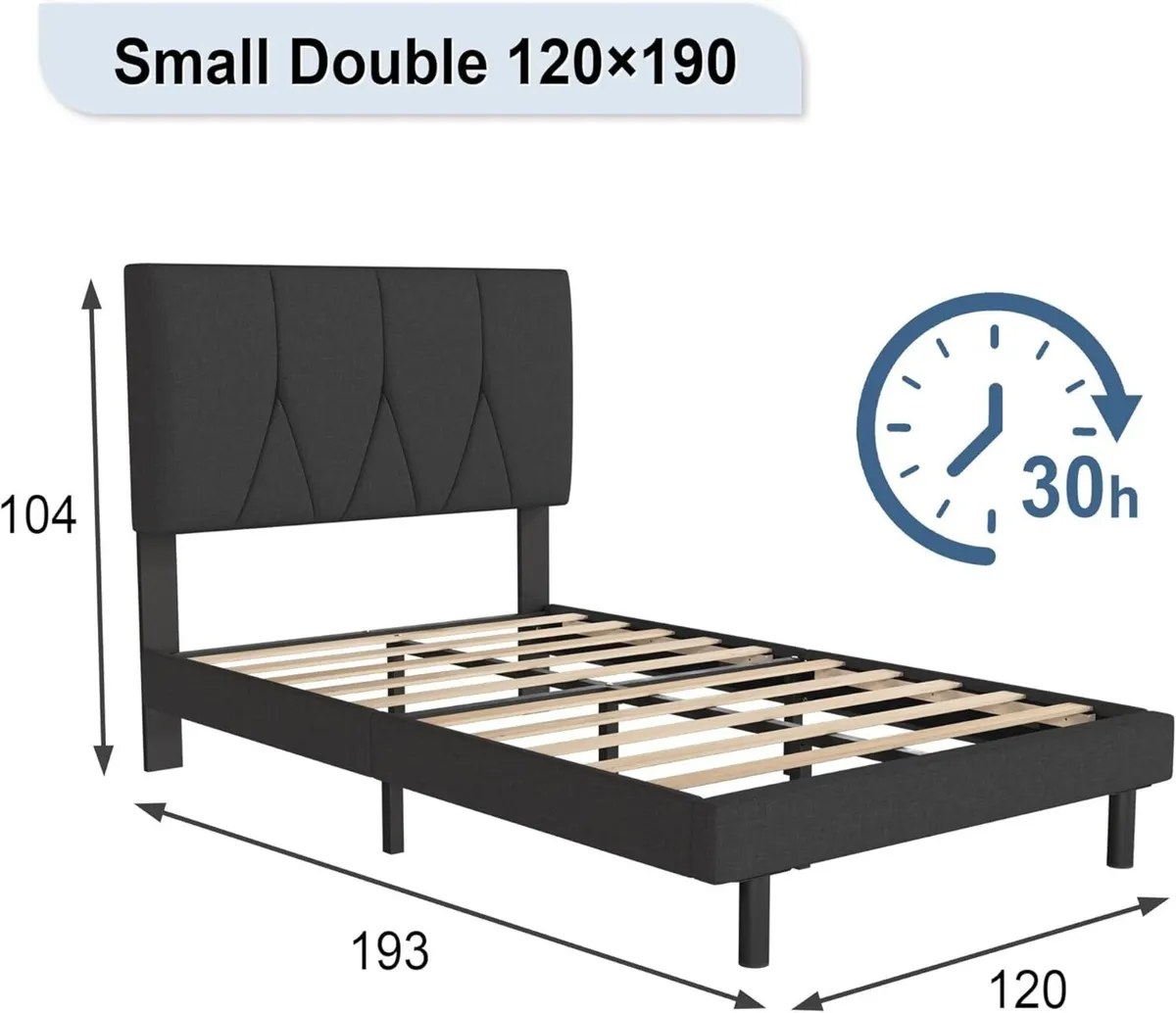 Small Double Bed Frame Black Upholstered Wooden - Image 2