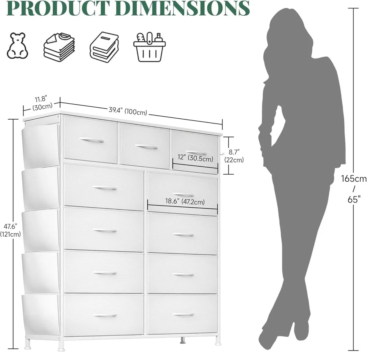 Chest of Drawers with Pockets Bedroom Cabinet for - Image 3