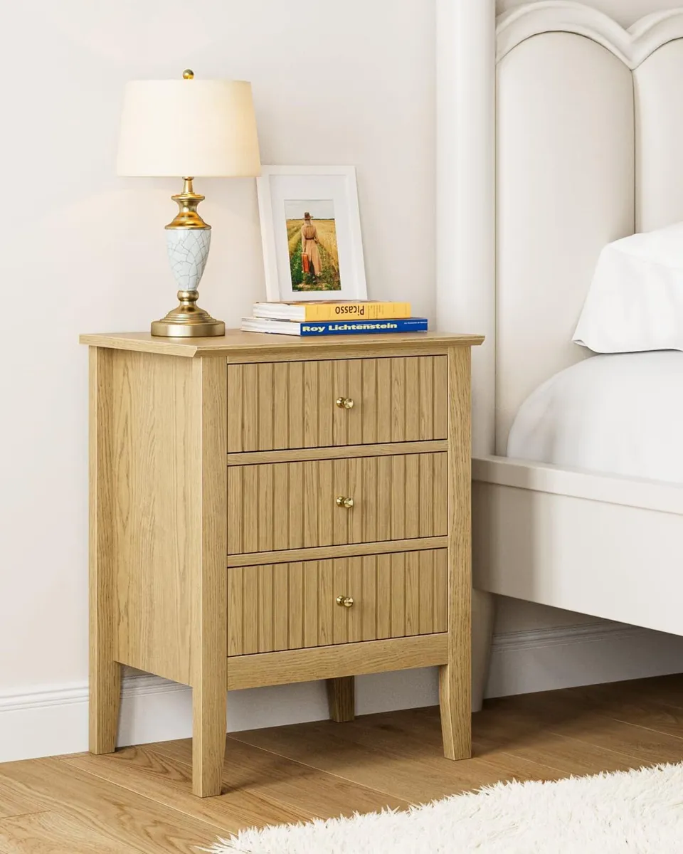 Bedside Cabinet with 3 Drawers Wooden Table - Image 1