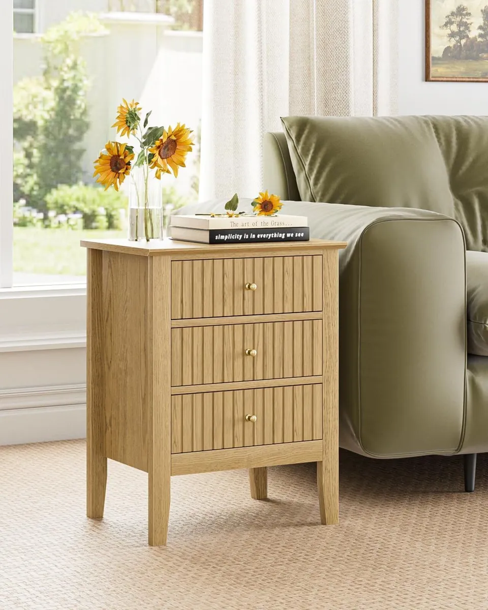 Bedside Cabinet with 3 Drawers Wooden Table - Image 4