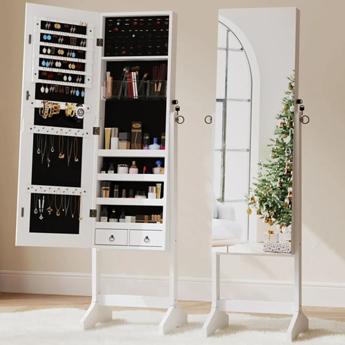 White Jewelry Organiser Mirror Wardrobe Free - Image 1