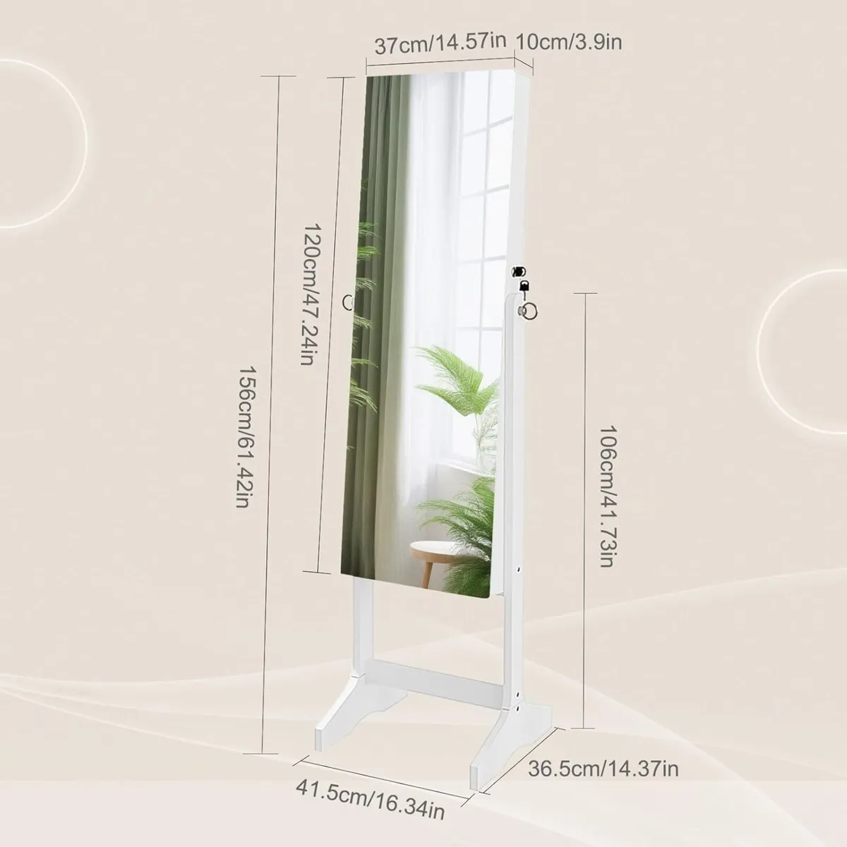 White Jewelry Organiser Mirror Wardrobe Free - Image 2