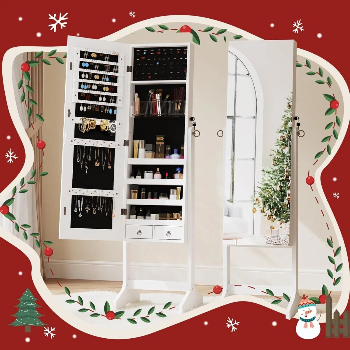 White Jewelry Organiser Mirror Wardrobe Free - Image 3