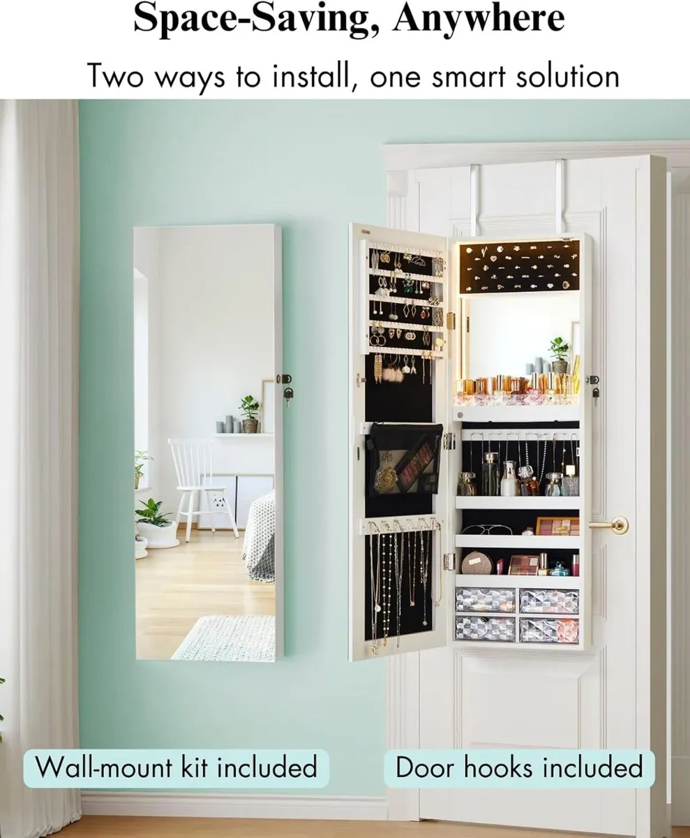 LED Lights Jewellery Mirror Cabinet Wall Mounted - Image 4