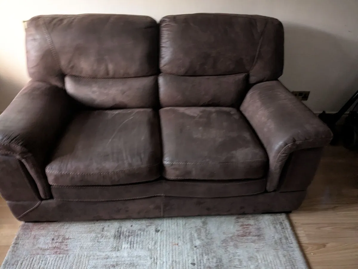 Faux leather 2 seater & 2 armchairs... Brown - Image 2