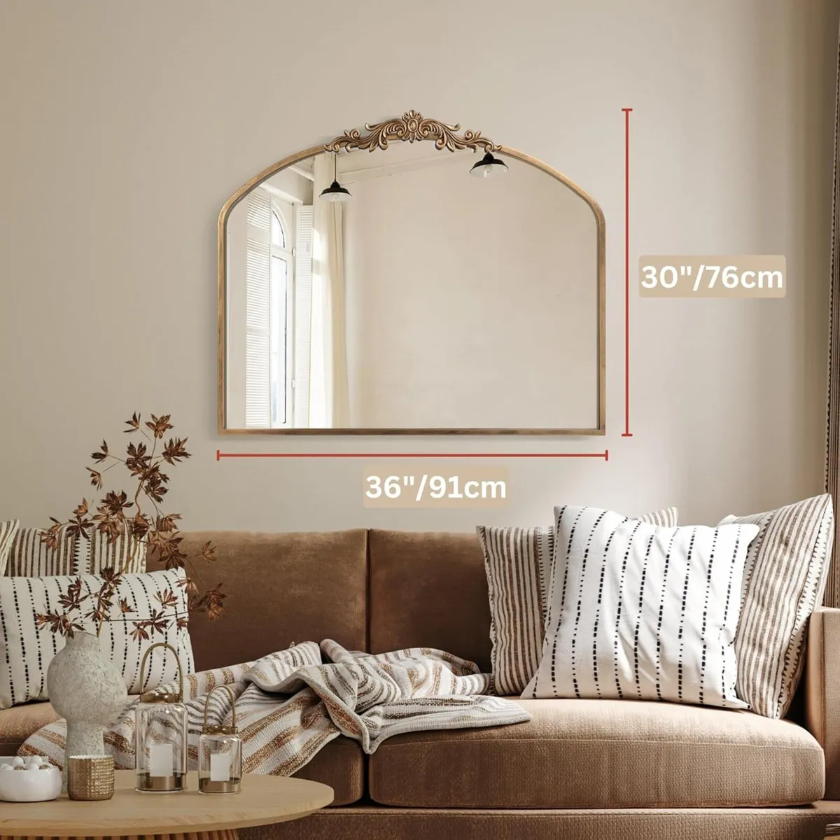 Gold Vintage Mirror 91 x 76 cm Arched Antique - Image 2