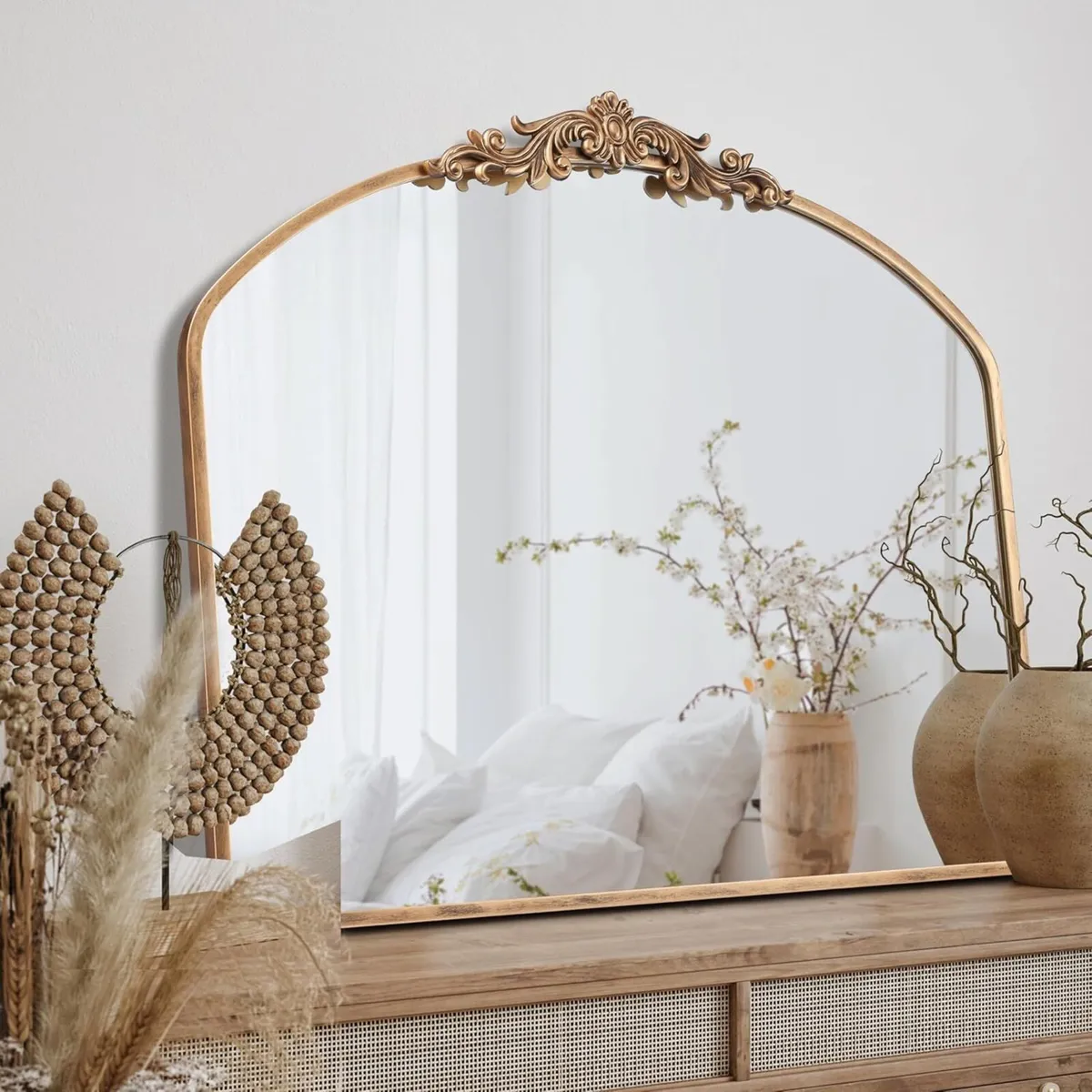 Gold Vintage Mirror 91 x 76 cm Arched Antique - Image 3