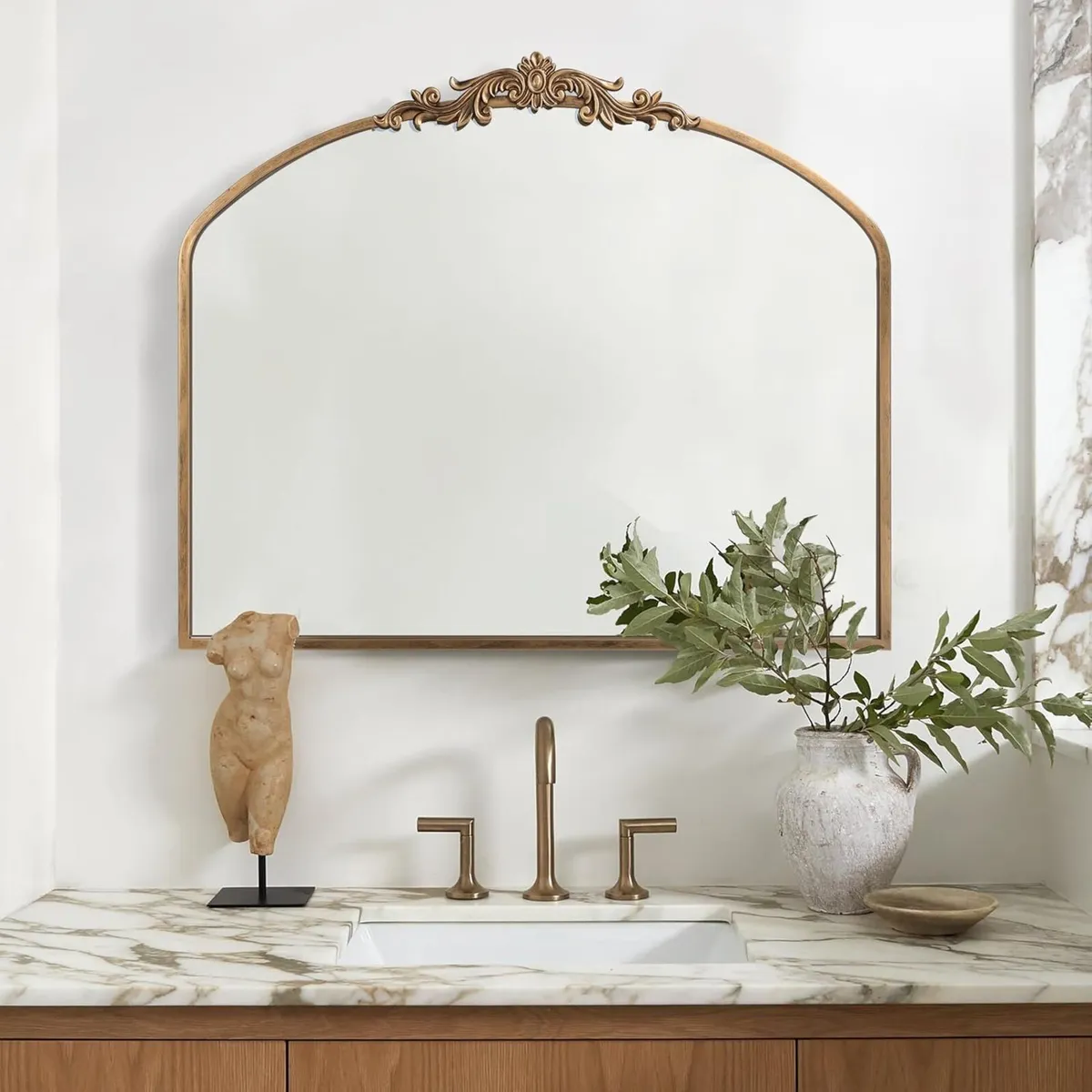 Gold Vintage Mirror 91 x 76 cm Arched Antique - Image 4