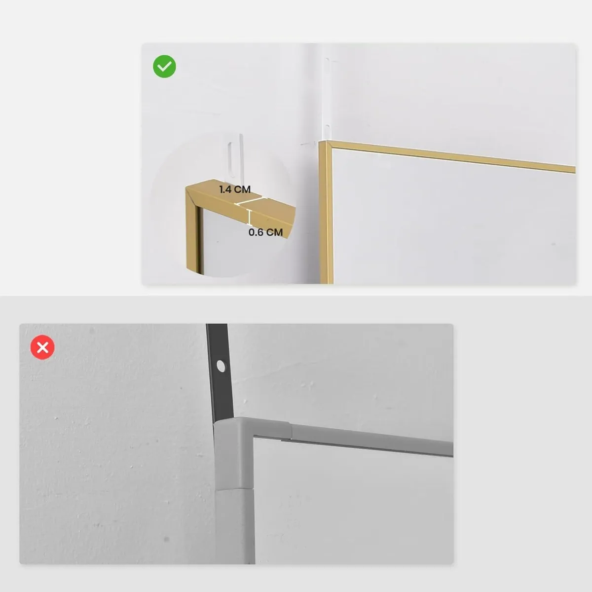 122x35 CM Over The Door Mirror with Hanger Gold - Image 4