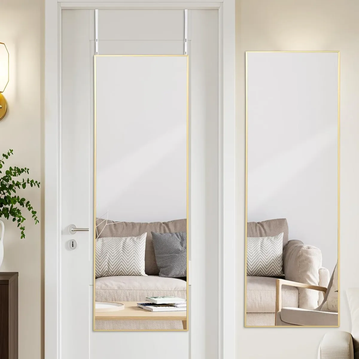 122x35 CM Over The Door Mirror with Hanger Gold - Image 1