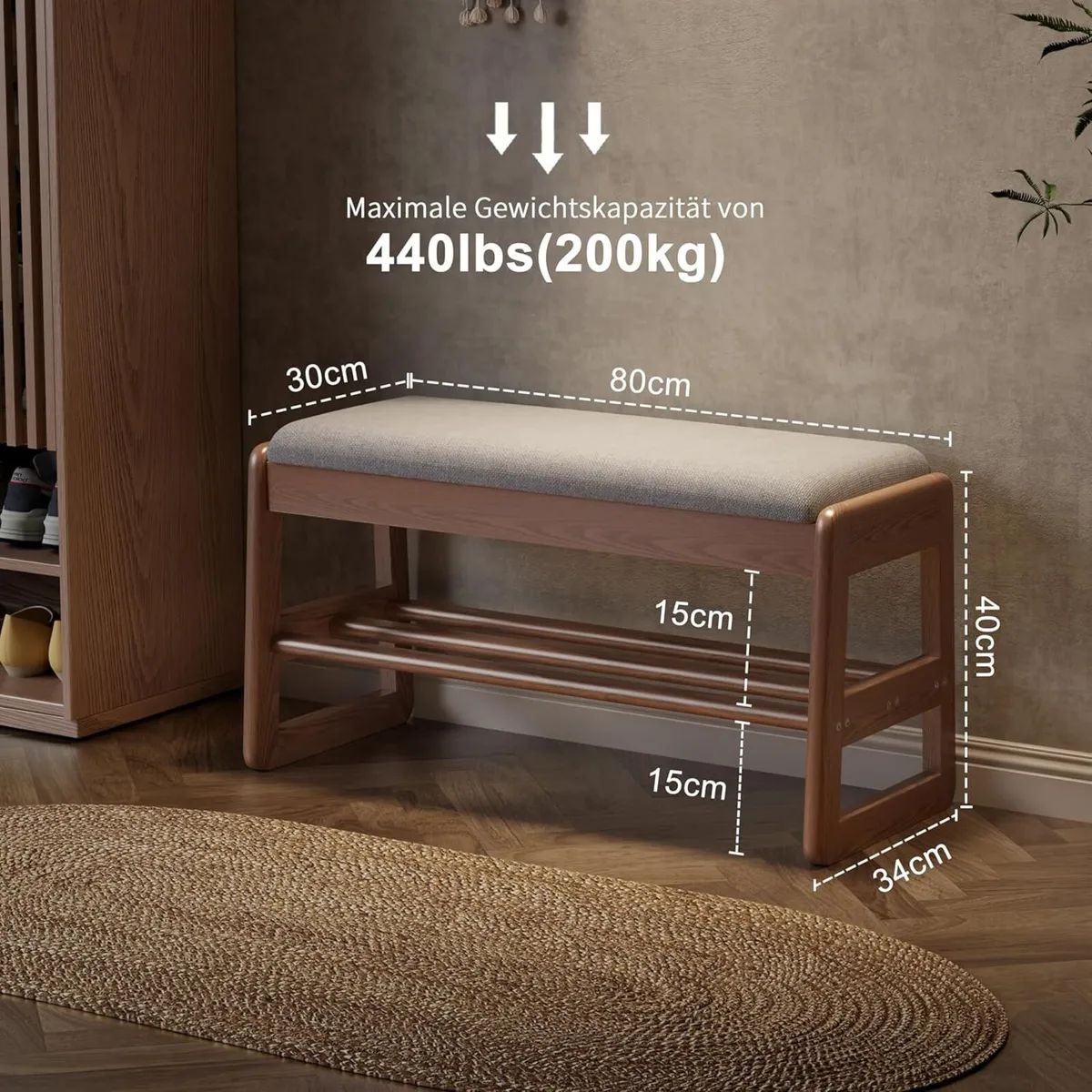 Small Shoe Bench with Cushion Storage Seat Wooden - Image 2
