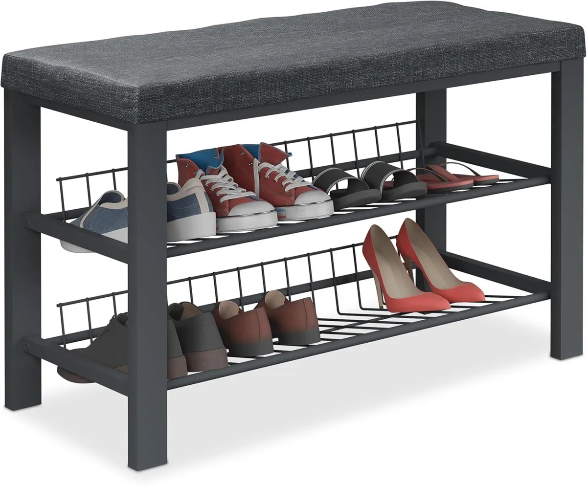 Shoe Bench 2 Levels Shoeshelf with Seat Upholstere - Image 1