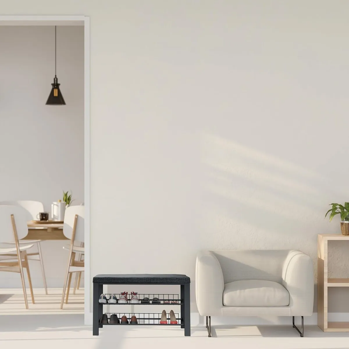 Shoe Bench 2 Levels Shoeshelf with Seat Upholstere - Image 2