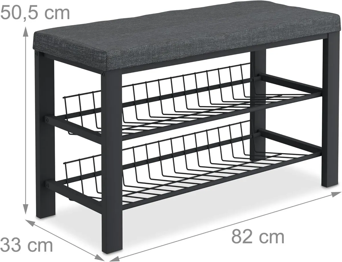 Shoe Bench 2 Levels Shoeshelf with Seat Upholstere - Image 3
