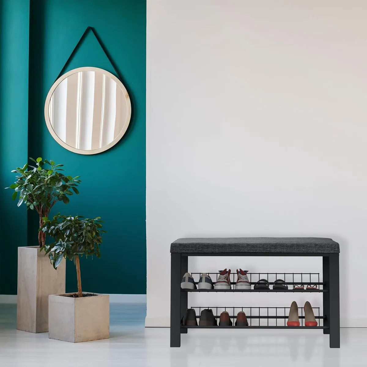 Shoe Bench 2 Levels Shoeshelf with Seat Upholstere - Image 4