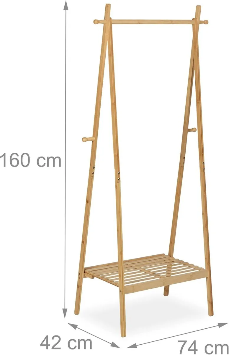 Bamboo Clothes Rack Foldable Rail with Shelf 4 - Image 3