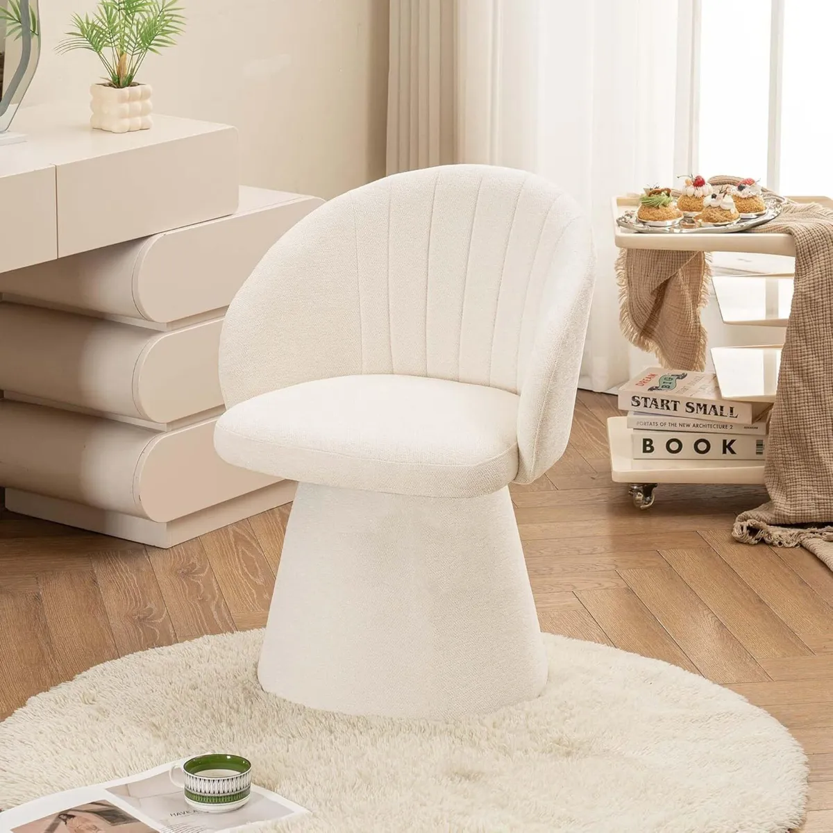Swivel Chenille Vanity Chair Modern Upholstered - Image 1