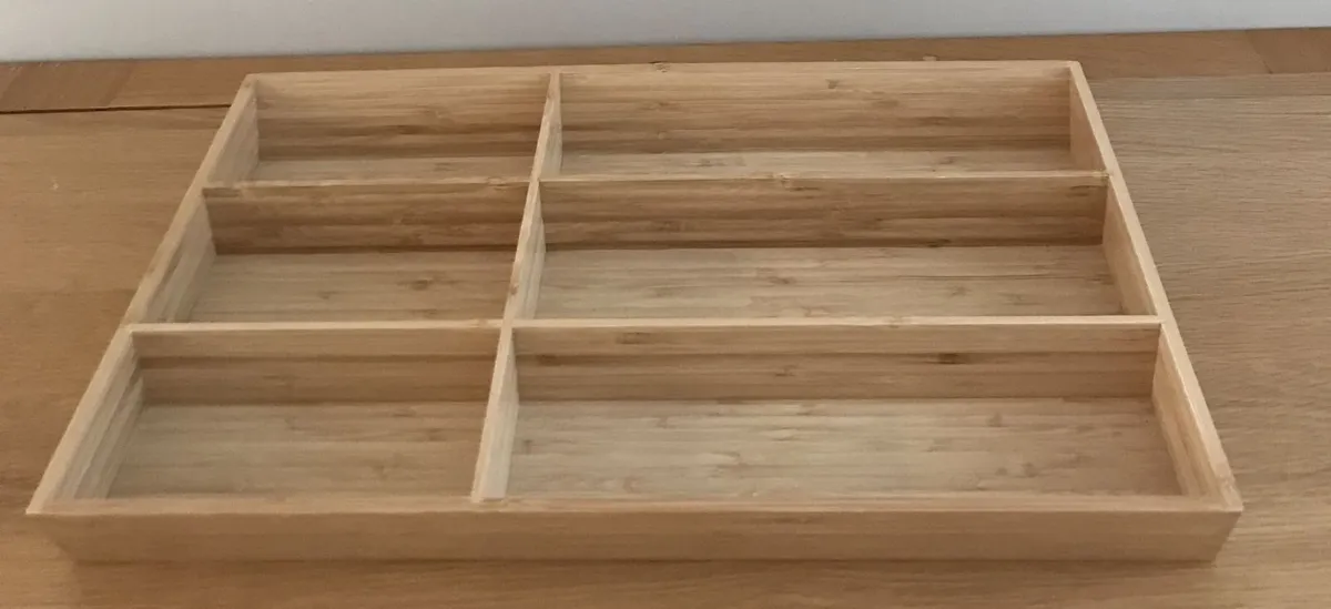 6 Compartment Wood Cutlery Tray (49.5x31.5cm)- NEW - Image 1