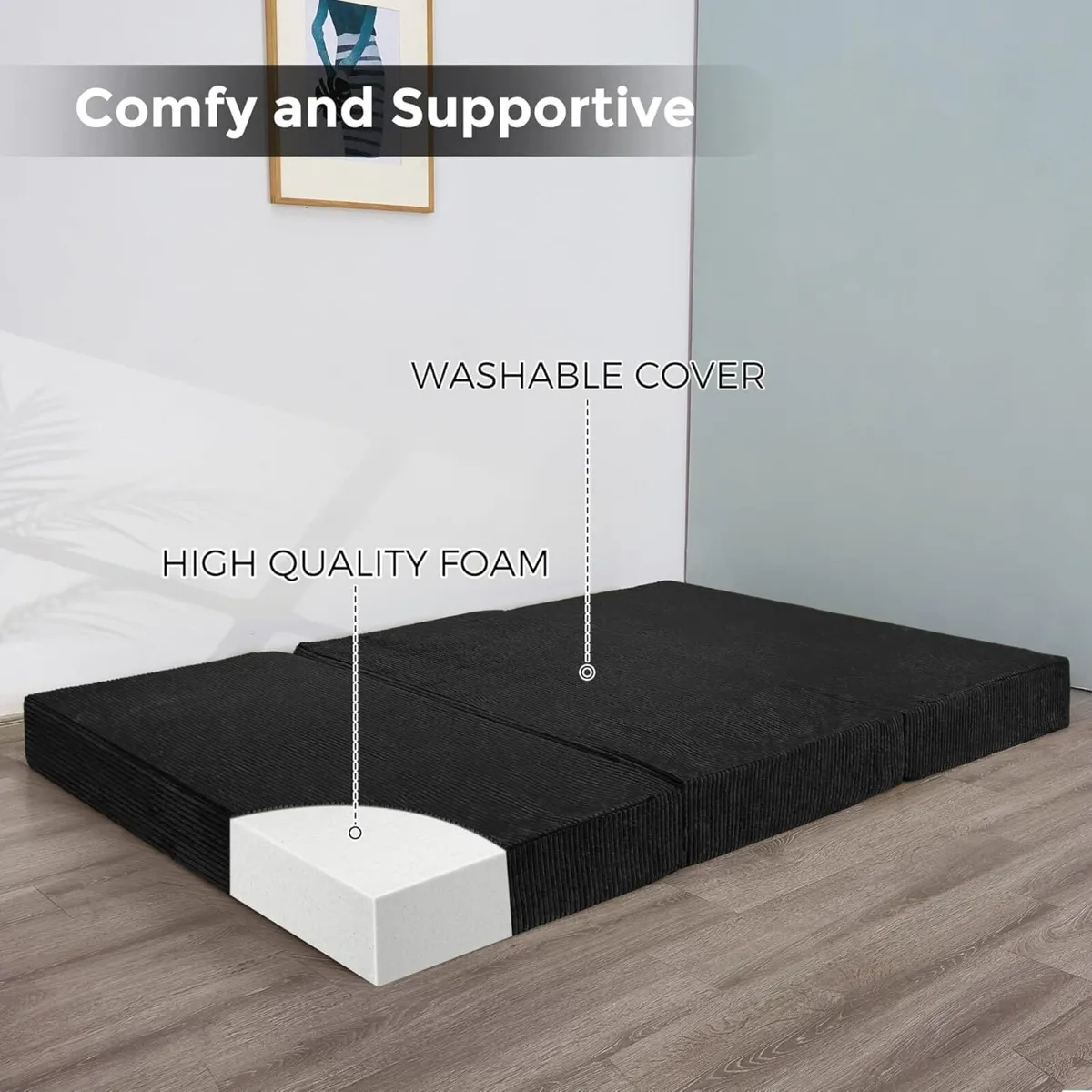 Folding Corduroy Mattress Tri Fold Floor 15cm - Image 2