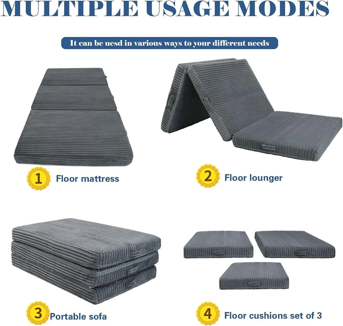 Tri Folding Floor Mattress 190x75cm 10cm Thick - Image 3