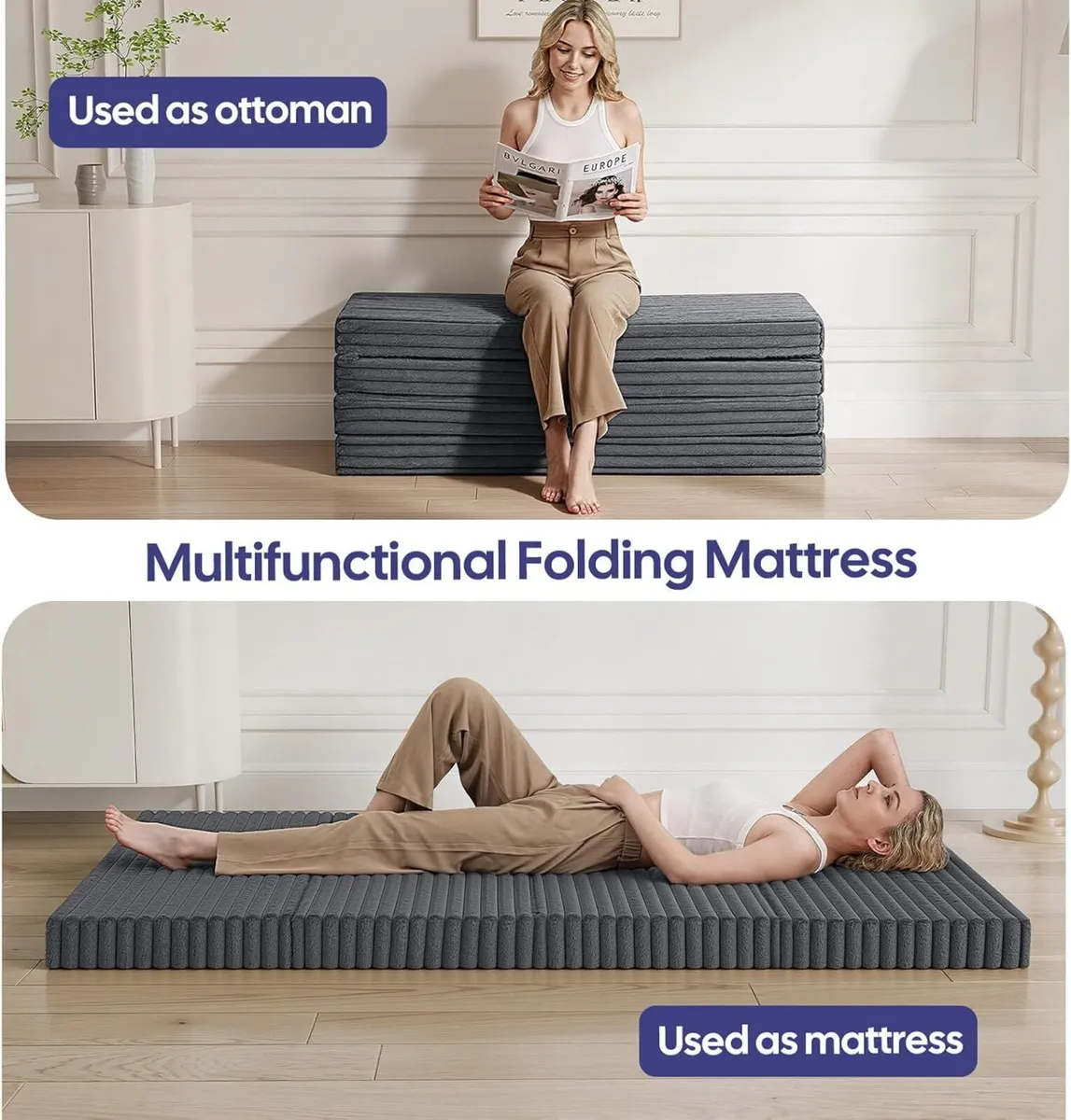 Folding Floor Mattress Double 190x135cm 4-Fold - Image 3