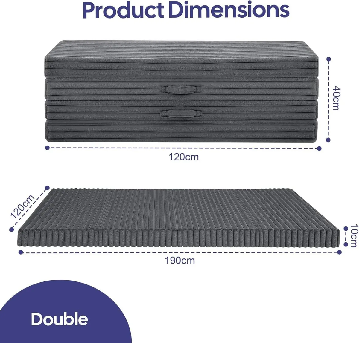 Folding Floor Mattress Double 190x135cm 4-Fold - Image 2